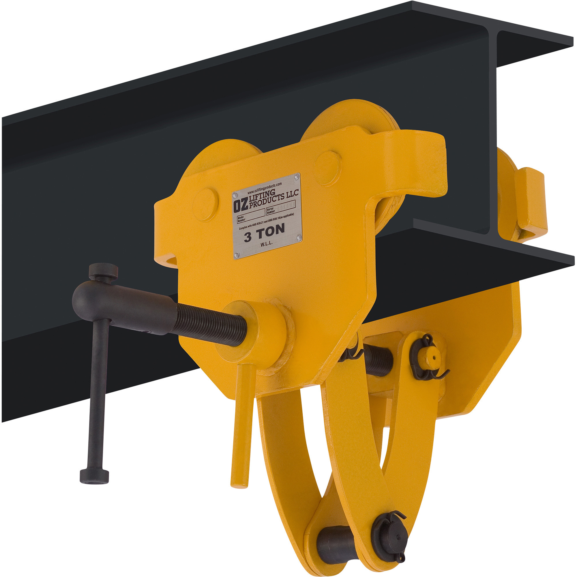 OZ Lifting Products Quick Adjust Trolley, 3-Ton Capacity, 2.99-8.27 Flange Width, Model# OZ3QAT